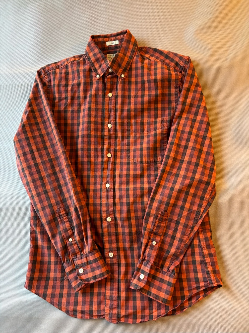 J Crew Secret Wash Shirting Men's Orange/Black Plaid Button-Down Shirt Small